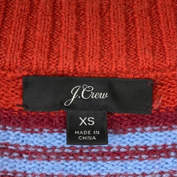 NWOT J. CREW Sweater XS Oversized Wool Alpaca Stripe Red Split-Sides Soft - Picture 3 of 8